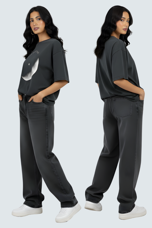 Black Mineral Wash To the Moon Tee