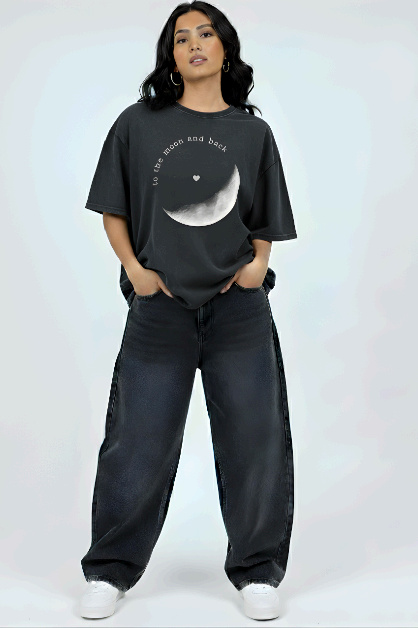 Black Mineral Wash To the Moon Tee