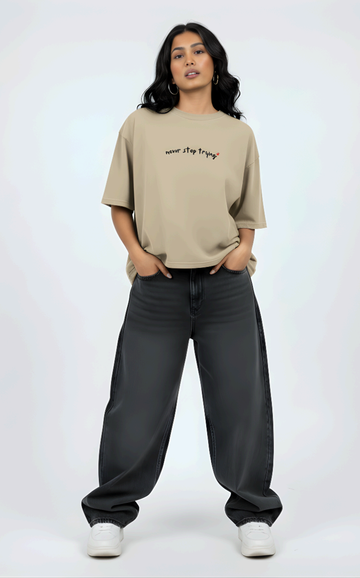 Beige Never StopTrying Tee